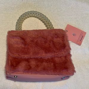 Skinny dip handbag pink mauve with pearl handle